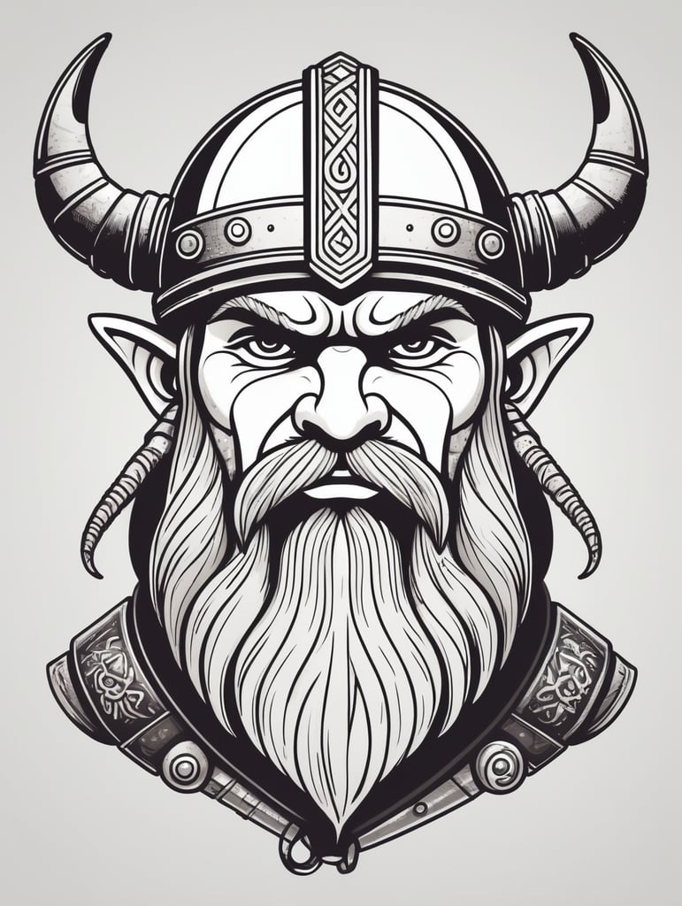 draw a single viking stylistic simple line character with cartoon style holding a shrimp and a mug of beer