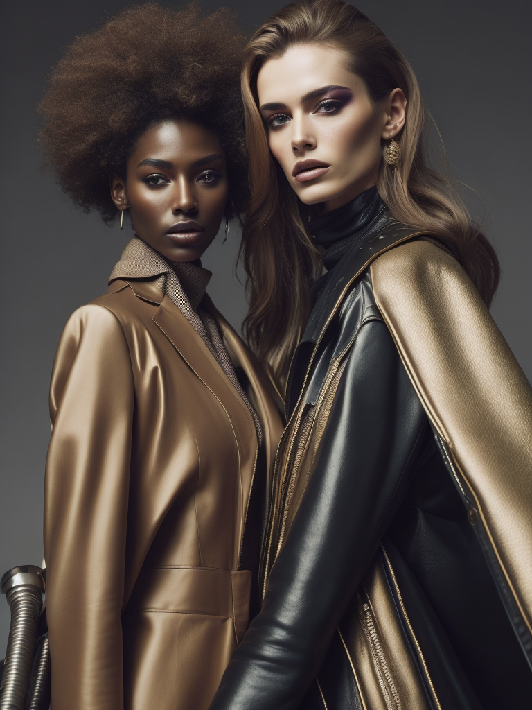 Ultra hd! realistic! marc jacobs fashion magazine photoshoot, futuristic fashion, various races of beings, most beautiful faces in the world, female posing, tight outfit, surreal landscape, photo in 80's fashion style, cinematic, surrealistic