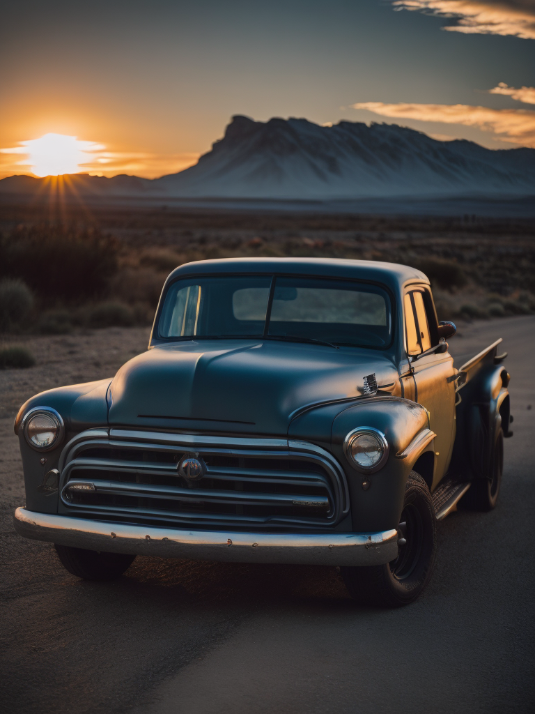Vintage Pickup Glows at Sunset