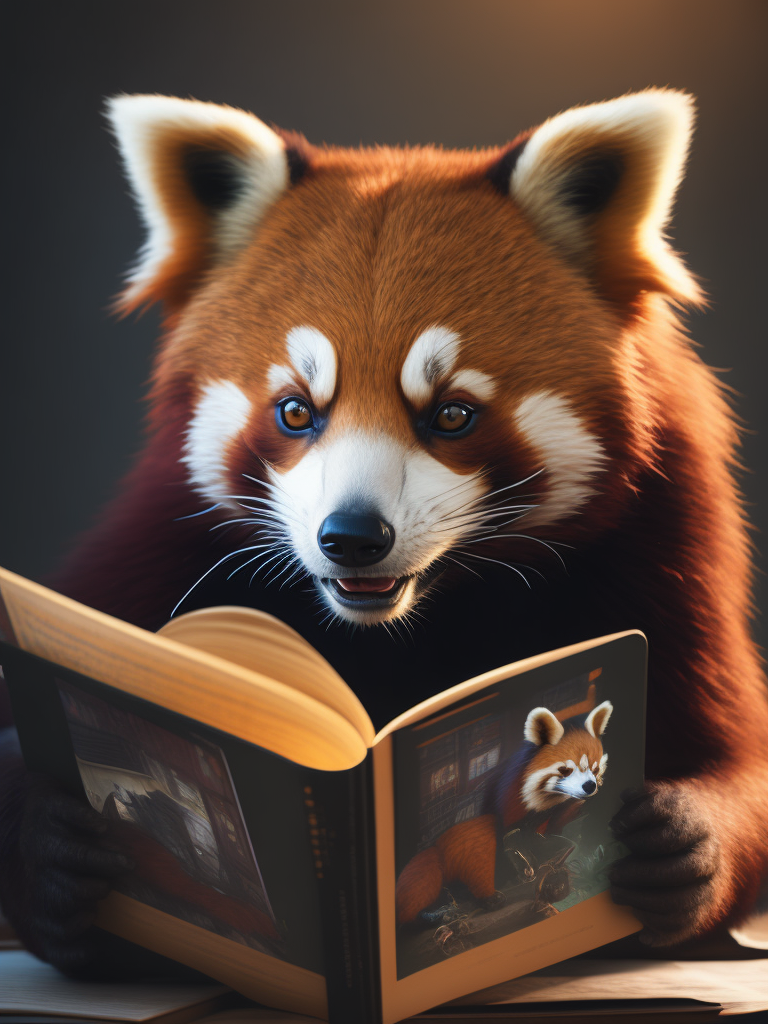 red panda reading a comic book