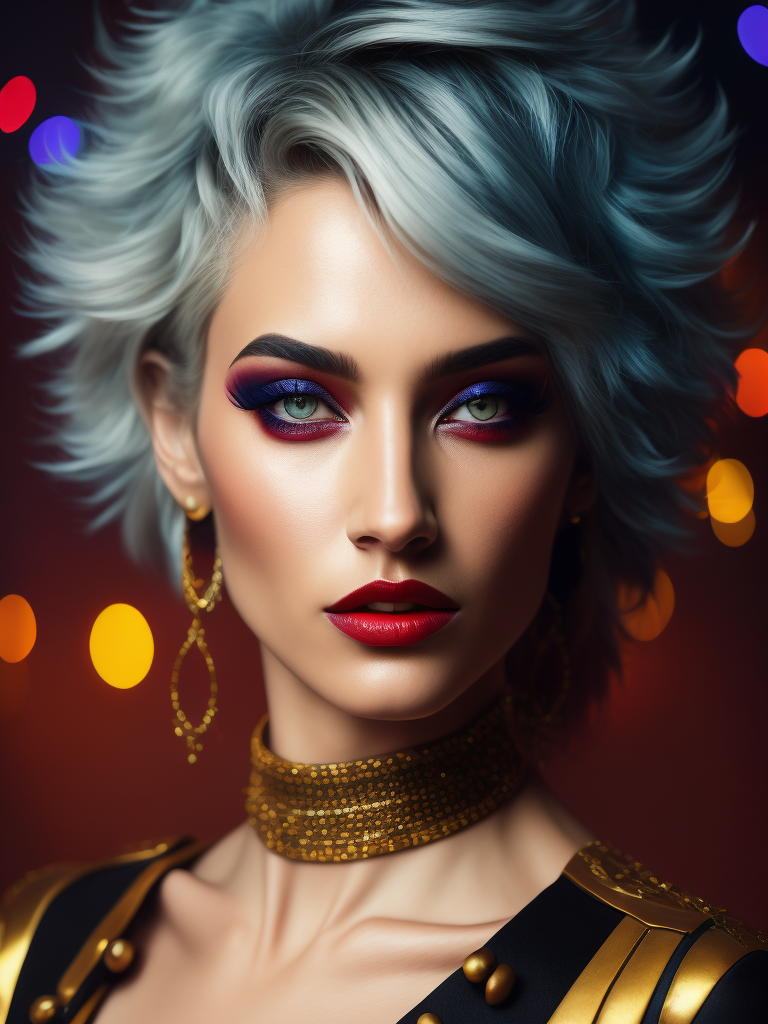 Portrait of Venera, bright and saturated colors, elegant, highly detailed, vogue, fashion magazine, sharp focus, Bright expressive makeup, Dramatic Lighting, Depth of field, Incredibly high detailed, blurred background