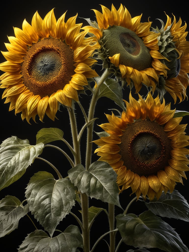 crea un diseño seamless de girasoles con medidas de 24.5 cms de ancho por 20.5 centimetros de alto