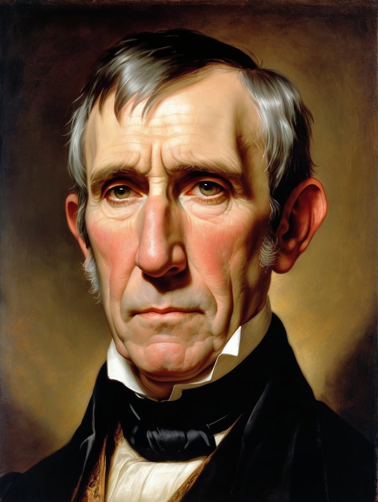 Portrait of William Henry Harrison by Rembrandt Harmenszoon van Rijn, sad face, America, so sorry