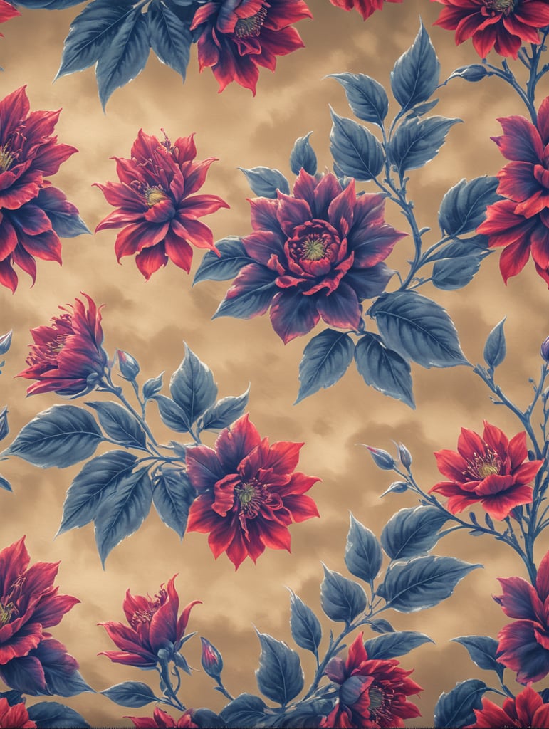 Fabric with printed graphics of red flowers