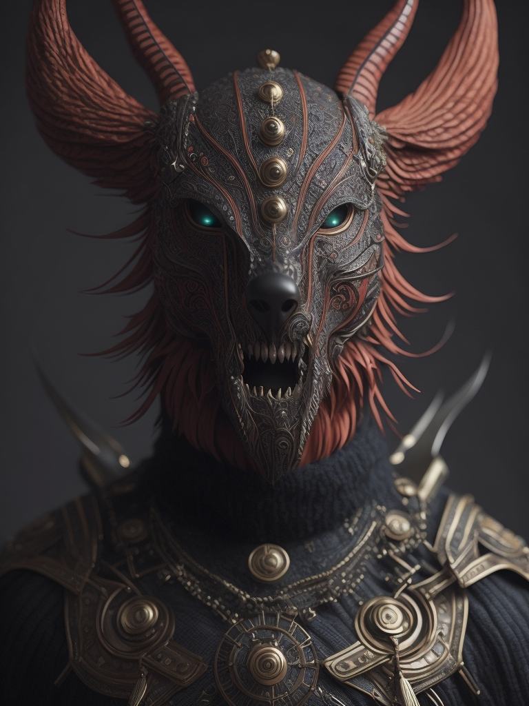 Imagine creature, his face covered with big mask. The image should be in the style of Tim Walker, with an experimental and trippy perspective. The man should be surrounded by bold and vibrant shapes in neon colors. The scene should be shot with a Sony A7R III and a Sigma 35mm f 1.4 ART lens and rendered in photorealistic 8k ultra crispy HD cinematography. The mood should be mesmerizing and the atmosphere should be hypermaximalist, with insane and intricate details. The lighting should be volumetric, moody, and studio-style, using cinematic color grading and post-processing techniques like screen space and ray tracing reflections. The background must be a solid color.