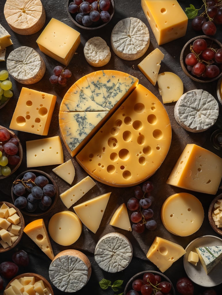 close up shot from above, delicious pieces of cheese