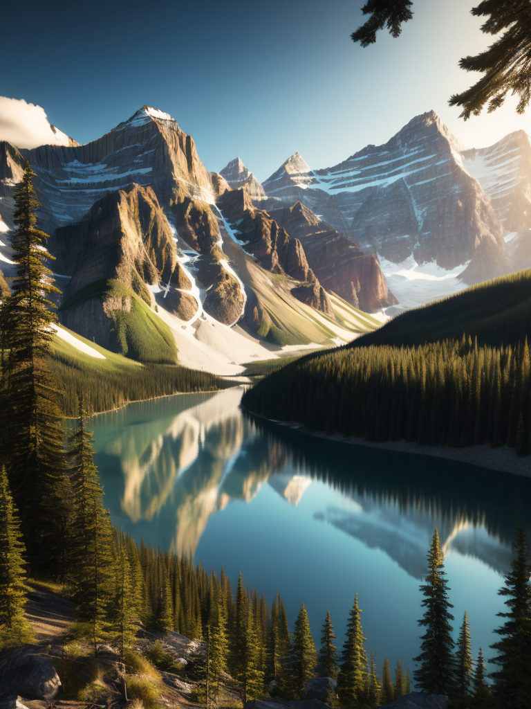 british columbia, surrounded by mountains and nature, beautiful lakes and rivers, volumetric lighting, photorealistic, insanely detailed and intricate, canadian rocky mountains, ultra hd, matte painting, radiant light rays, highres, highly detailed, concept art, Aesthetic, contrast light