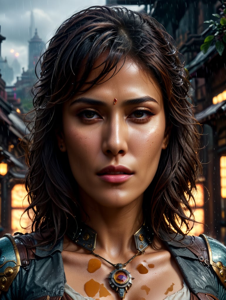 "beautifully demure Chitrangada Singh outside in the rain, pale skin, eyes wide open, shoulder length hair, brown eyes, alluring, revealing, blushing. Intricate details, HDR, beautifully shot, hyperrealistic, sharp focus, 64 megapixels, perfect composition, high contrast, cinematic, atmospheric, mid shot, photorealistic" "head and shoulders portrait, 8k resolution concept art portrait by Greg Rutkowski, Artgerm, WLOP, Alphonse Mucha dynamic lighting hyperdetailed intricately detailed Splash art trending on Artstation triadic colors Unreal Engine 5 volumetric lighting, steampunk engine"