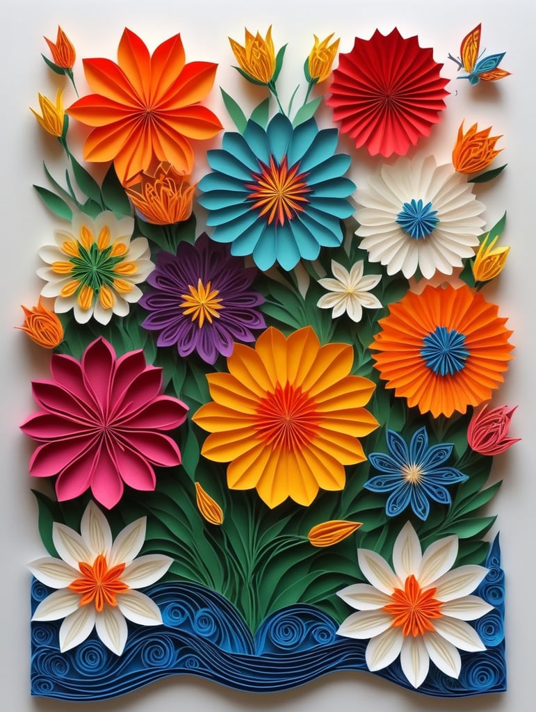 create a vivid colorful a4 size cover page for coloring book on flowers. white background many colorful flowers make the cover bright and vivid where the flowers are overlapping each other, include roses lily's and other flowers on the cover page make the colours bright in two tone and let the colours pop