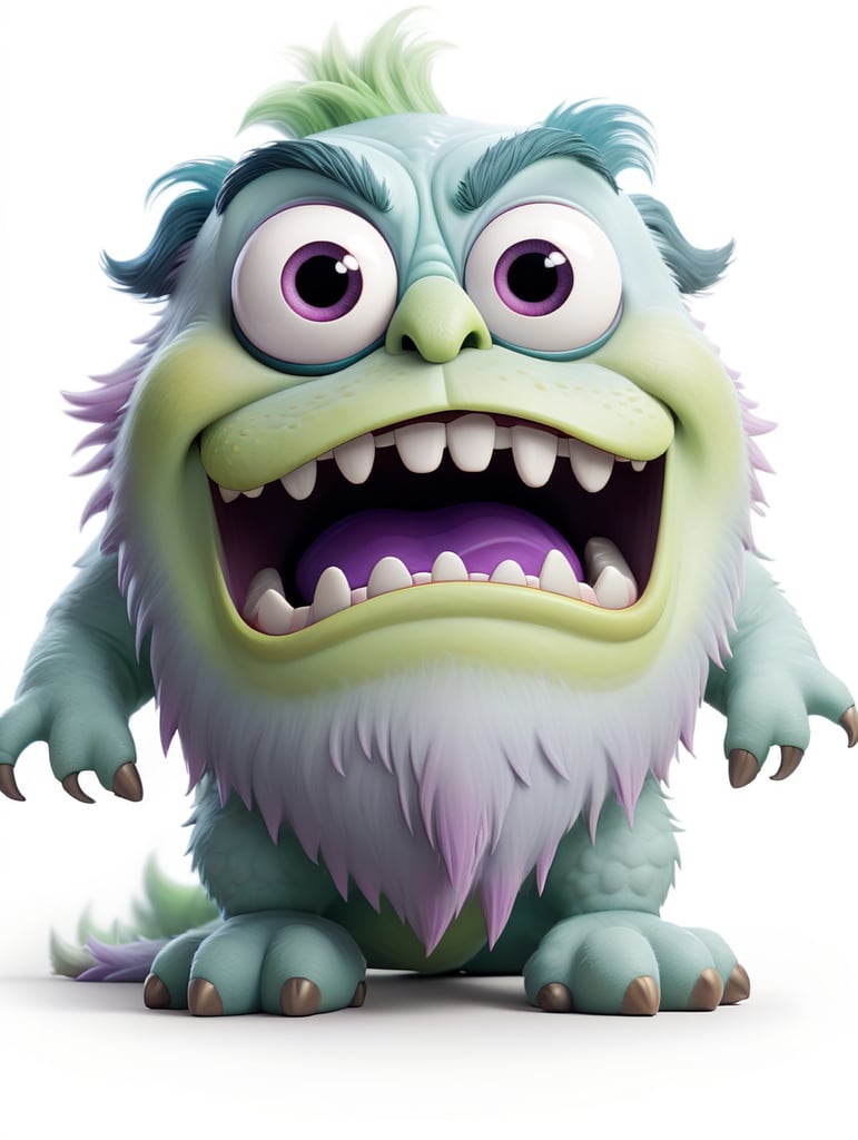 3 eyed monster fuzzy muppet crazy face and sharp teeth