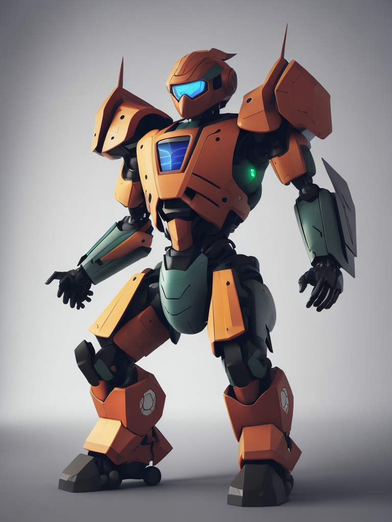 a robot made of Geometric Shapes, 3d render, full body, fierce expression, in the Style of Josef Müller - Brockmann, with Bold colors, 8k, hyper detailed