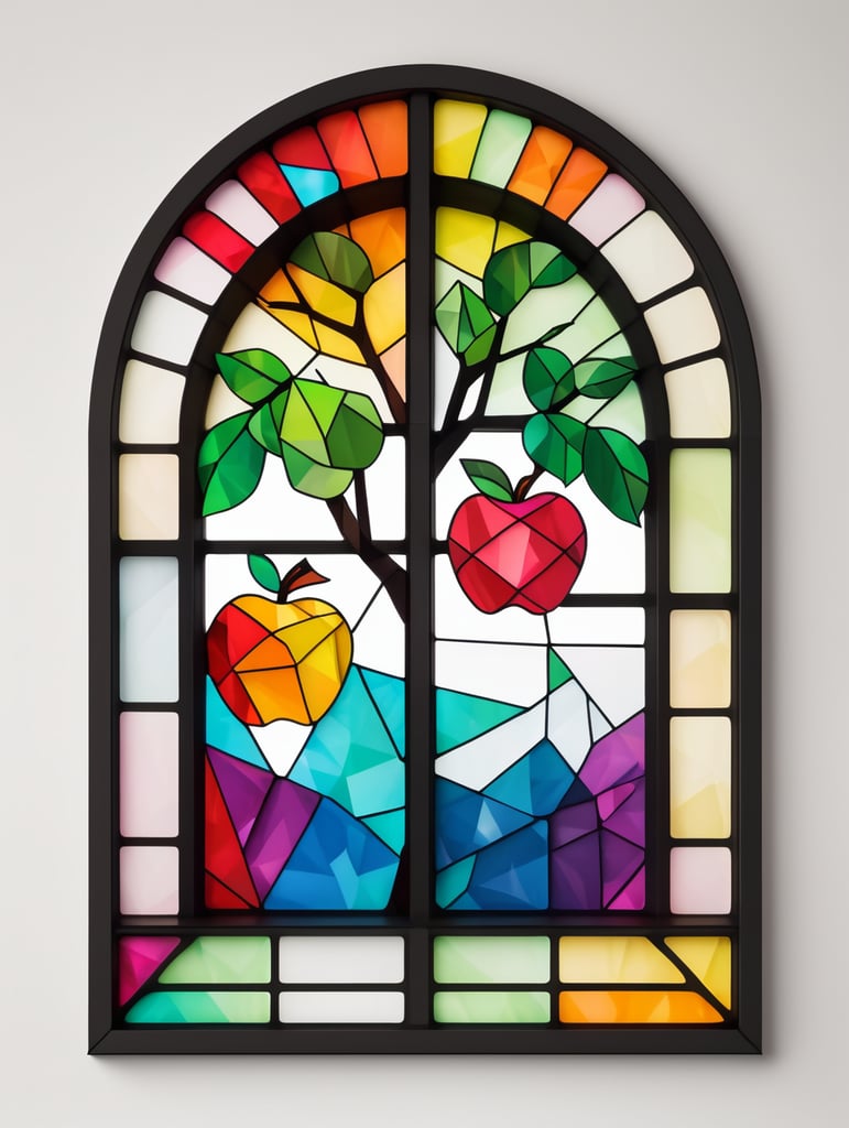 Colorful stained window apple low poly papercraft white background