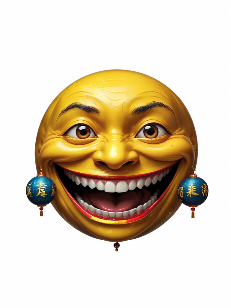 Extreme happiness, Chinese laughter emoji as a human, (((black background)))