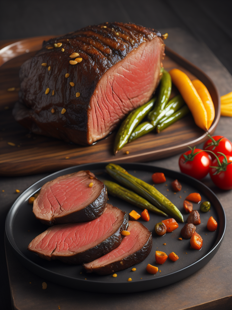 roast juicy beef with grilled vegetables