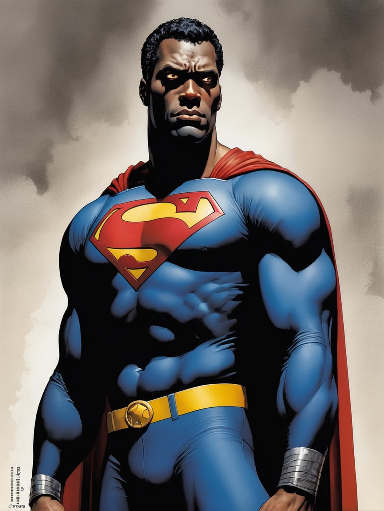 Black Superman, Hero Portrait, Comics, Marvel, Horror, USA, style of Richard Corben