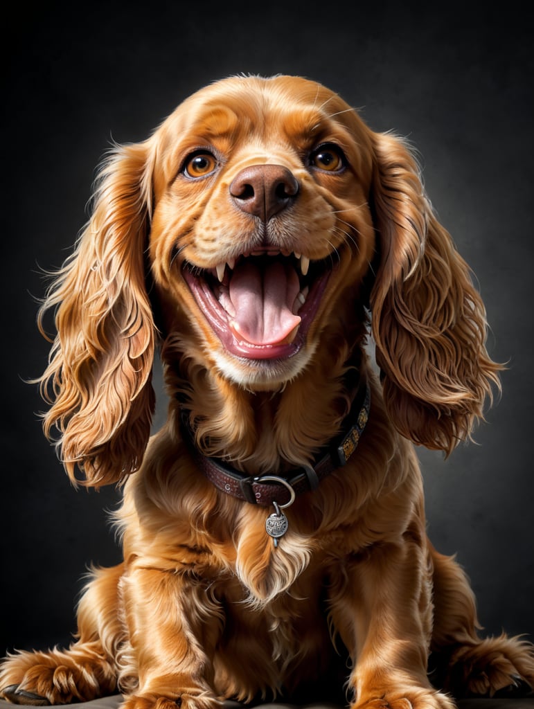 Cocker Spaniel(((smiling))) sitting, see front camera, photo fron a withe background. (((smiling)))