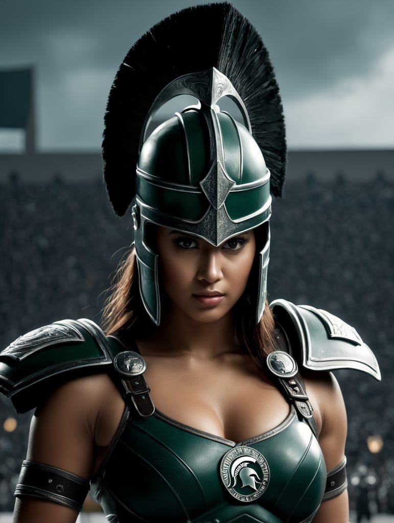 Michigan State University Spartan mascot as a woman.