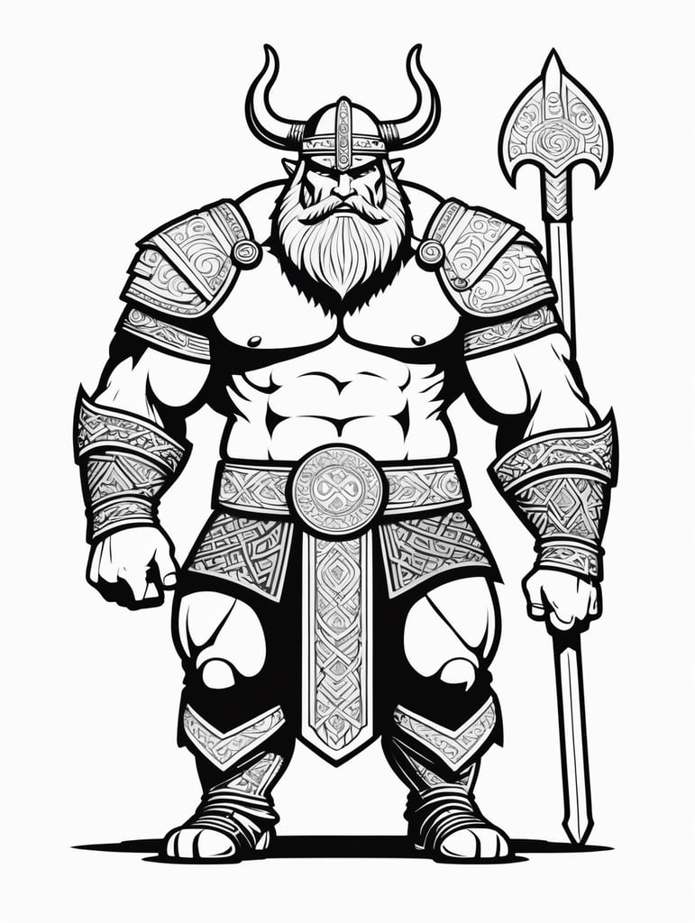 a giant viking , in the style of simple line art vector comic art on white background