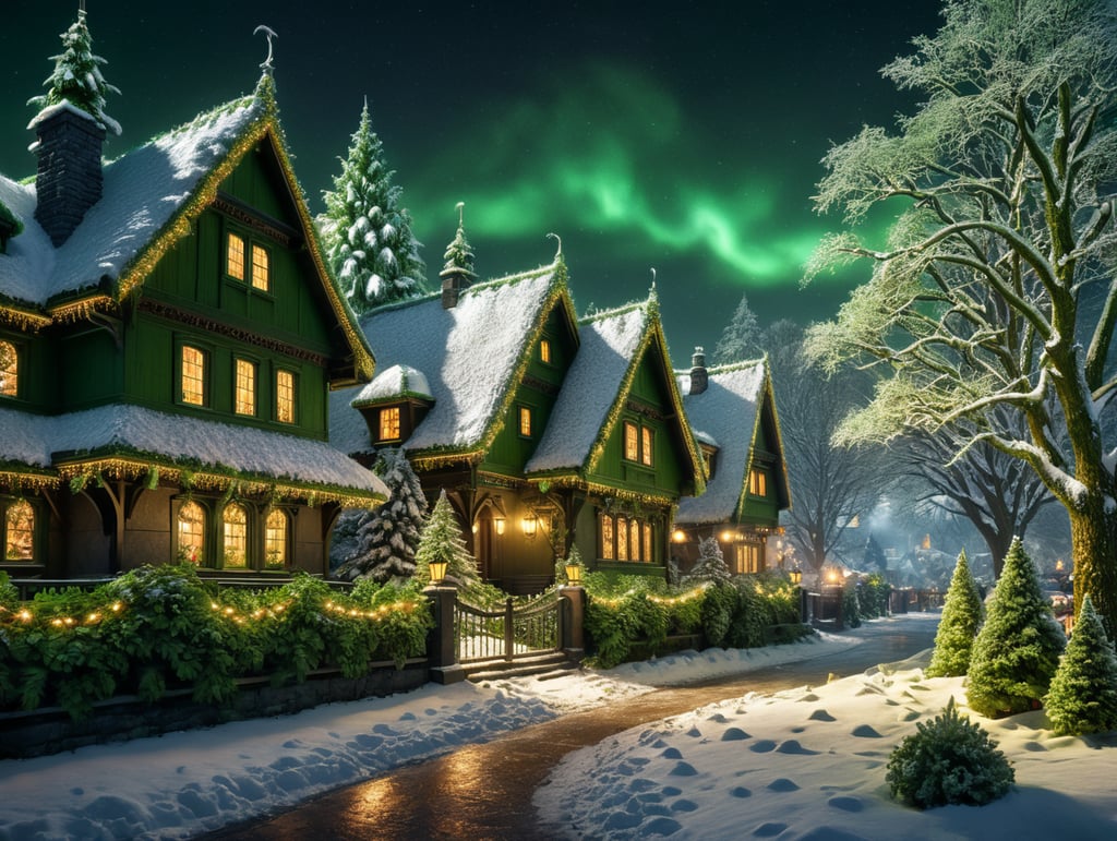 green Christmas background with lights