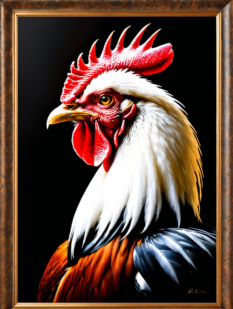 A masterpiece rooster portrait painting by Rembrandt Van Rijn