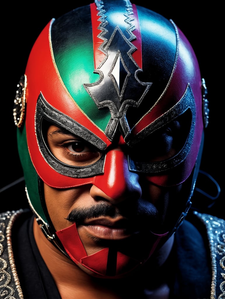 Portrait of a masked mexican wrestler, Vivid saturated colors, Contrast color, studio photo, professional photo, Rich colors, Detailed image