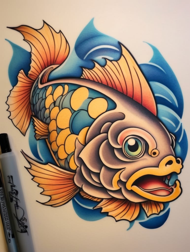 New school fish tattoo design