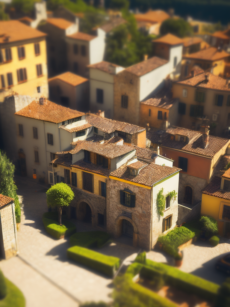 tilt shift photography of provance, depth of view, sunny, stunning architecture