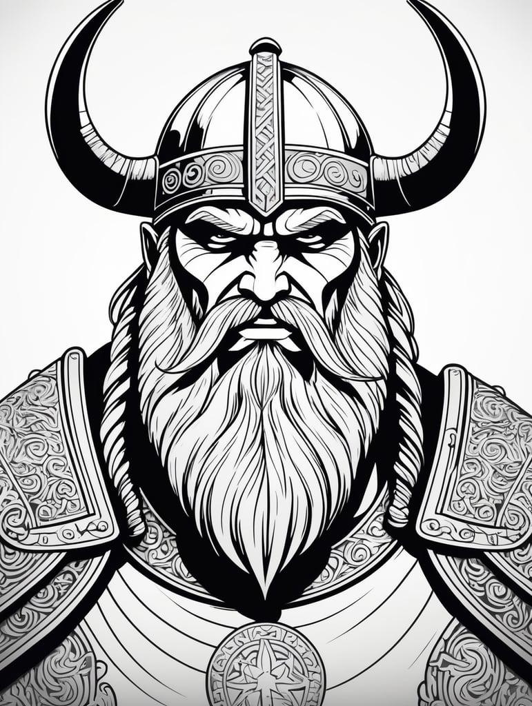 a giant viking , in the style of simple line art vector comic art on white background