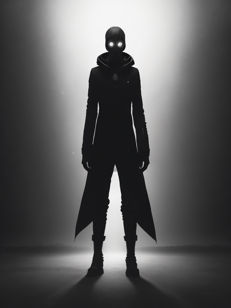 high quality creepy midrange shot hyperminimalism monocolor character, scifi human