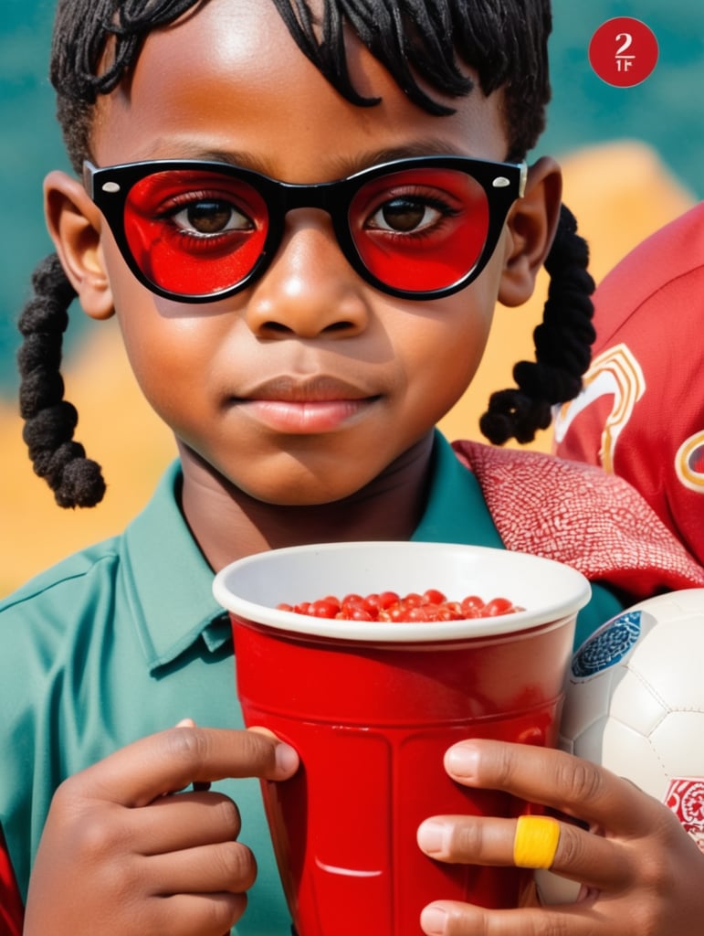Show picture showing a black boy playing football in Africa