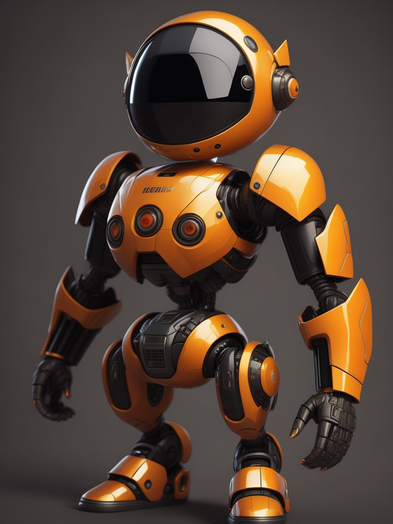 AI robot orange and black, cute, 3d model,