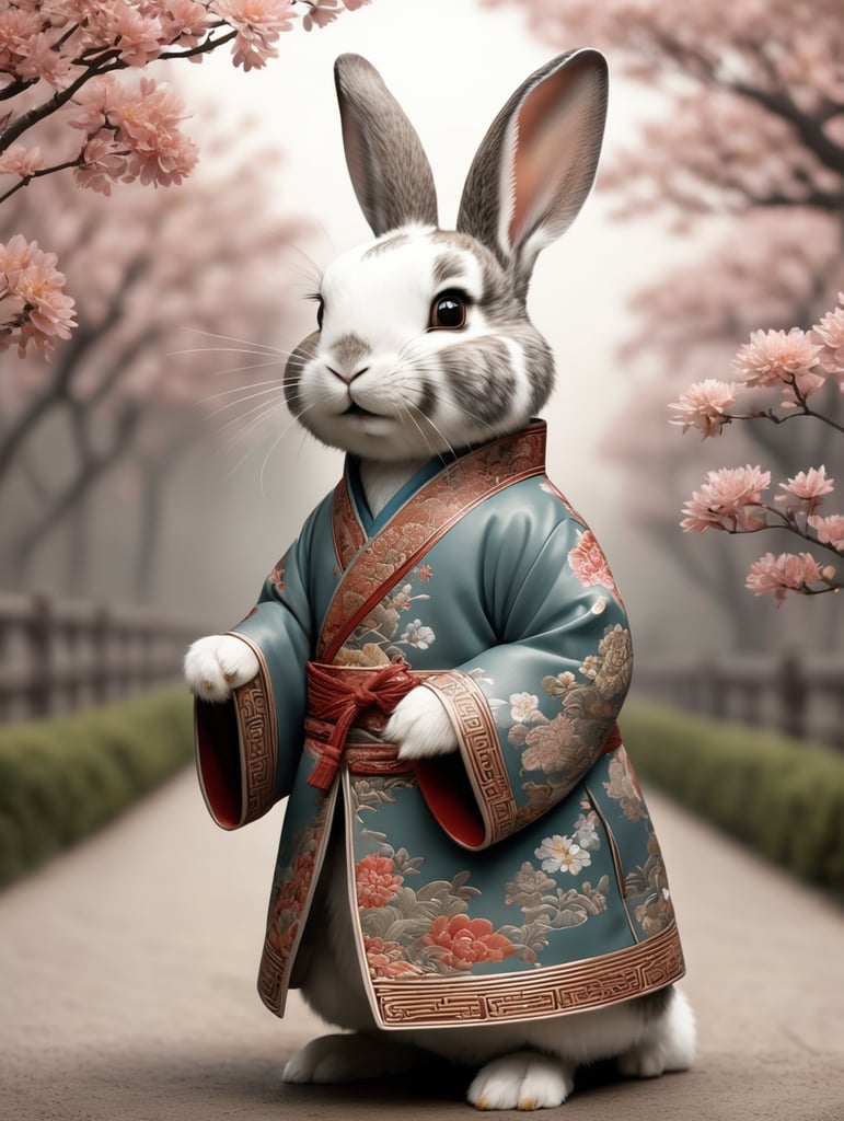 Premium Free ai Images | cute rabbit in stunning detailed chinese coat