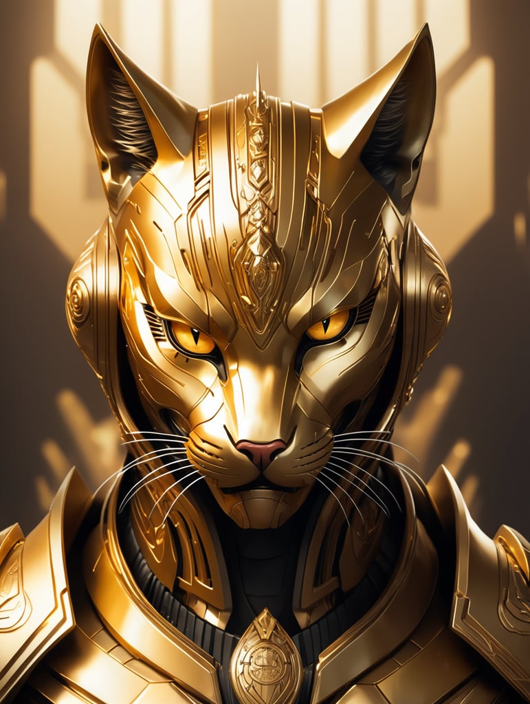 Golden Cyber Cat, Various style (make it more mystery, angry, villian vibe)