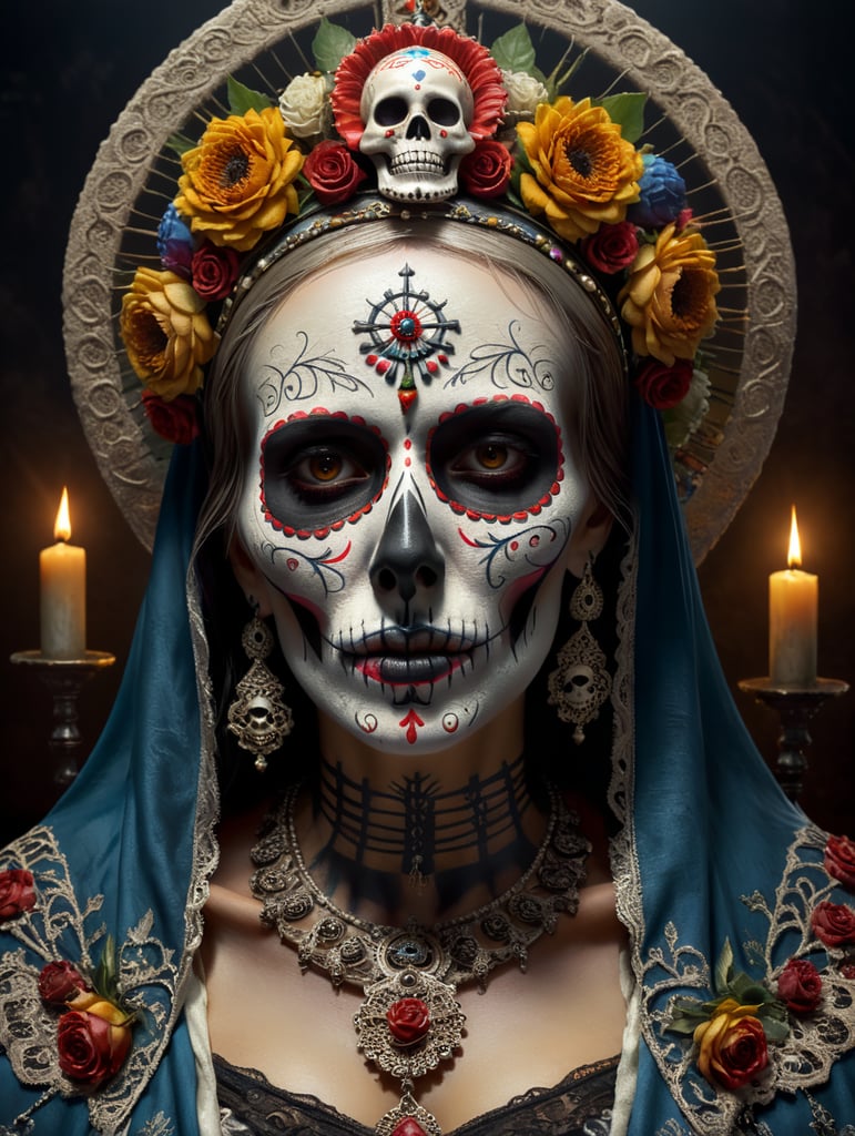 Day of the dead Virgin Mary with skull makeup