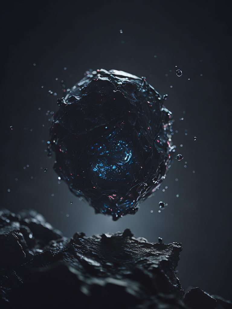 dark alien matter, black matter, organic drop, mystery, deep atmosphere, close focus on the drop, macro photography