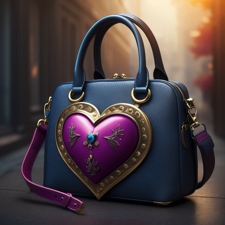 design women bag with magenta and blue colors and a heart lock