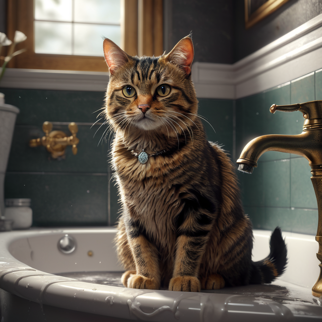 cute cat in bathroom, realistic