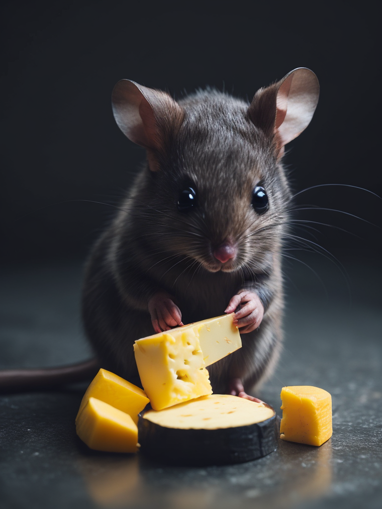 A cute tiny mouse holding a piece of luxury cheese