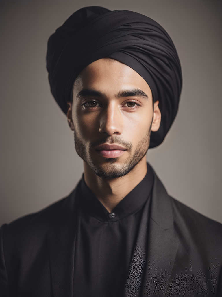 a man in a black dress and a turban