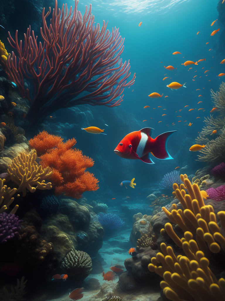 magical underwater scene with colorful coral reefs and exotic fish