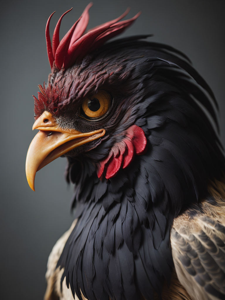 grumpy old rooster head with large eyes, contained in a circle