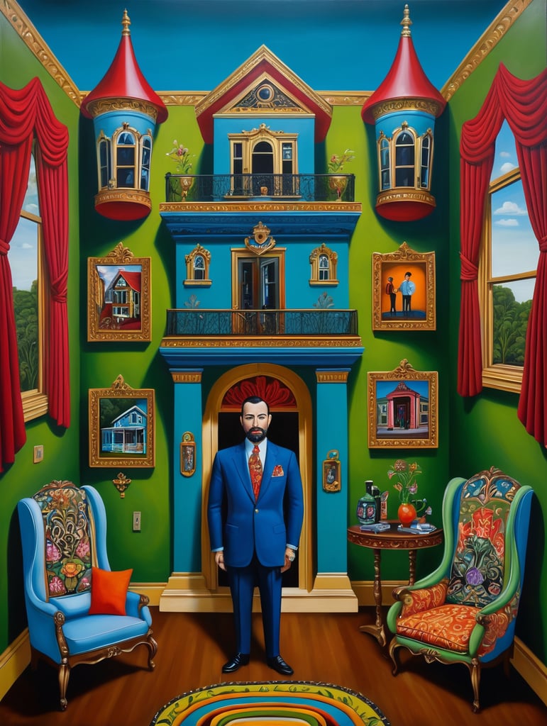The man who took a debt for a house to death, mortgage, style of Catherine Nolin, Painting, Acrylic, Oil, Portrait, Interior, USA