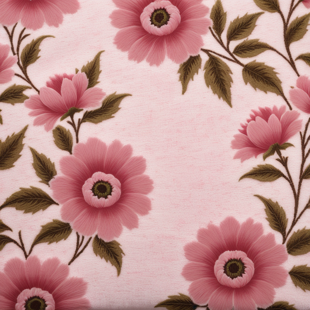Create a Sherpa fabric texture with a floral pattern in baby pink color, giving it a fluffy and cozy feel.