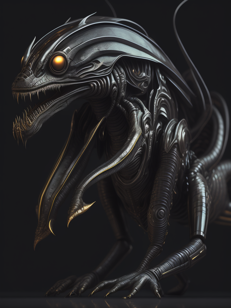 Abstract Hyperrealism Shiny Fluorescent Reflective Minimalism Creature, Hidden Xenomorph, Giger, Moebius, Soulages