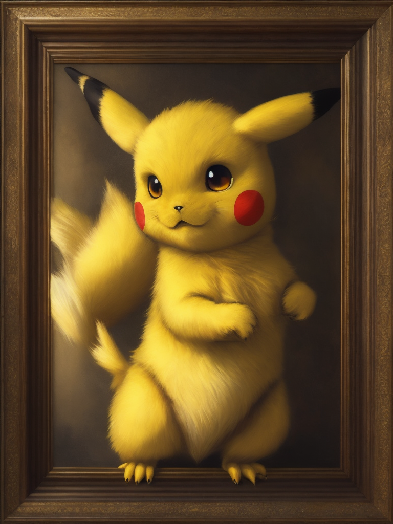Portrait of pikachu, (style of Rembrandt), pokemon, Detailed image