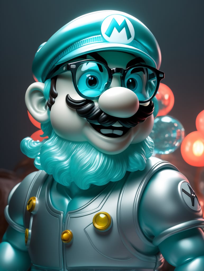 an image of mario bros in glasses, in the style of light silver and light aquamarine, infrared, toycore, yanjun cheng, translucent color, detailed perfection, ary scheffer