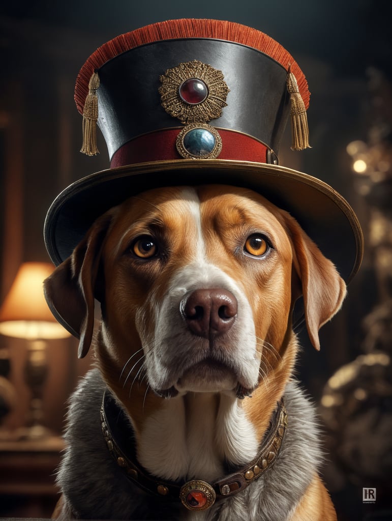 a dog with a hat