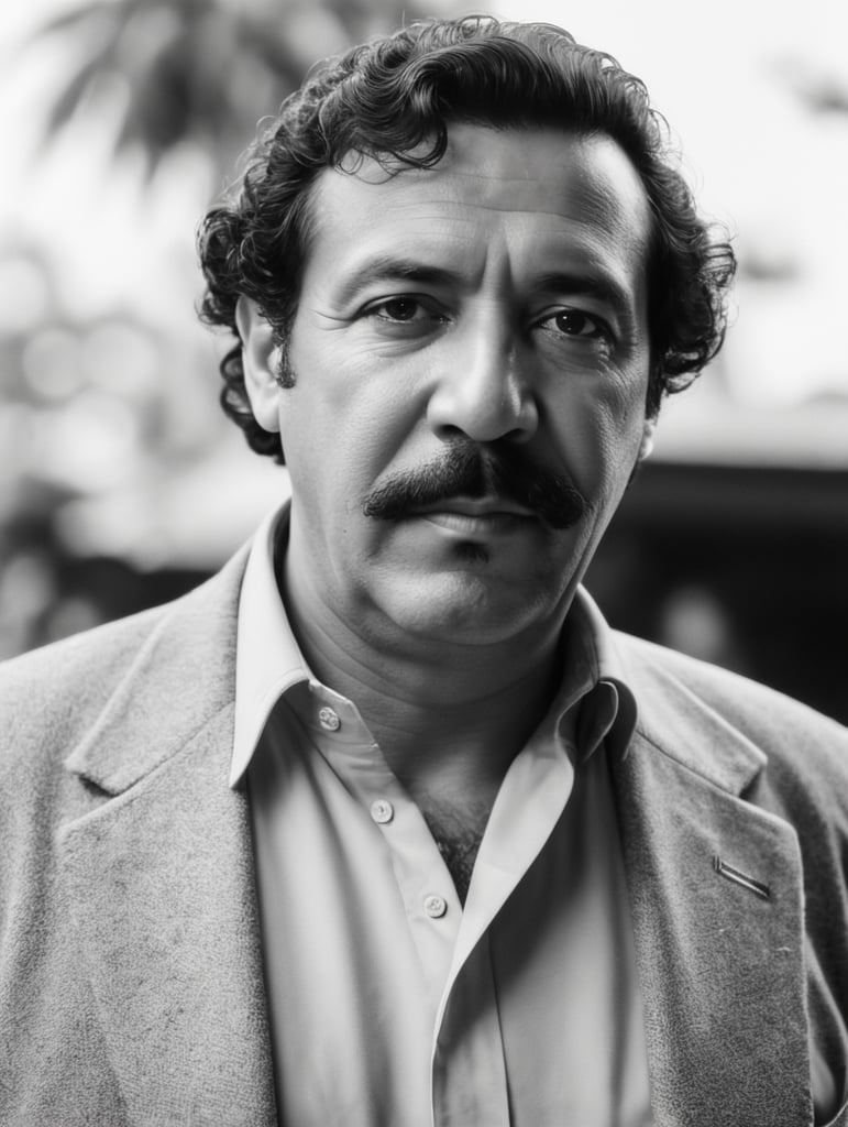 colombian capo the capos pablo emilio escobar gaviria drog lord in colombia, make a portrait, looking at the camera, (HQ skin:1.4), 8k uhd, dslr, soft lighting, high quality, film grain, Fujifilm XT3