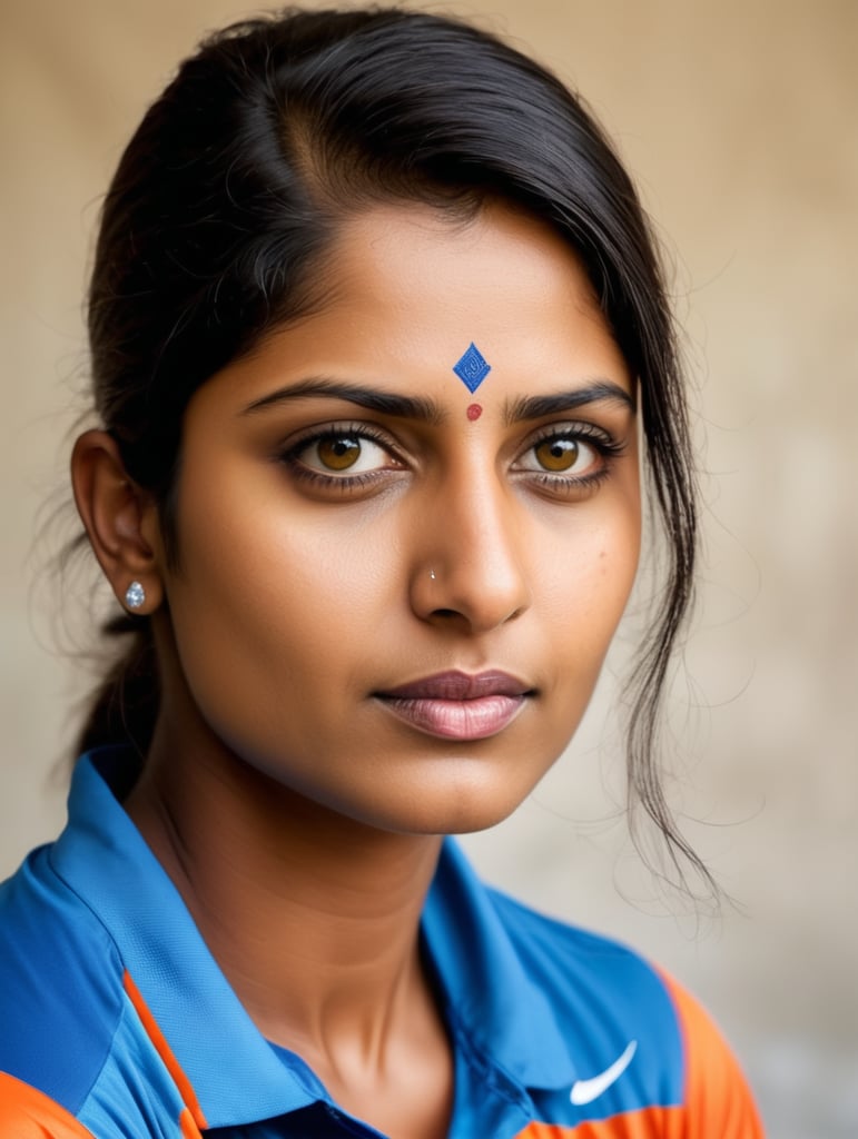 Mitali Raj, Indian cricketer - Abstract form, bold colors, patch work technique portrait side face, no make up, natural style