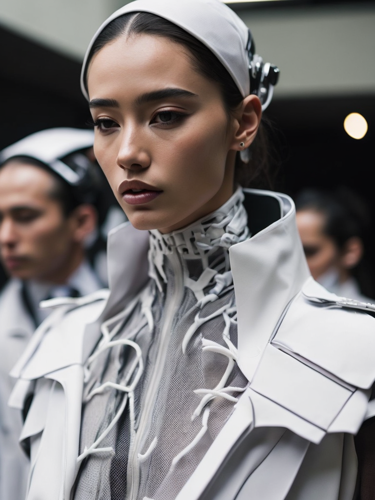 Wearable architecture, architectural fashion accessories exoskeleton, structured, skeletal futuristic streetwear fashion runway look, elegant, intricate, 3d printed, bone like structured fashion, slits, fragments, fractures, geometric, wireframe fashion, skin underneath, see through, vogue japan, gundam, hd, cover, epic, focus, ultra sharp, hyper detailed, epic, focus, ultra sharp, hyper detailed, dystopian fashion, fifth element, futuristic, luxury, elite, cinematic, exoskeleton fashion, nike, y3, yeezy